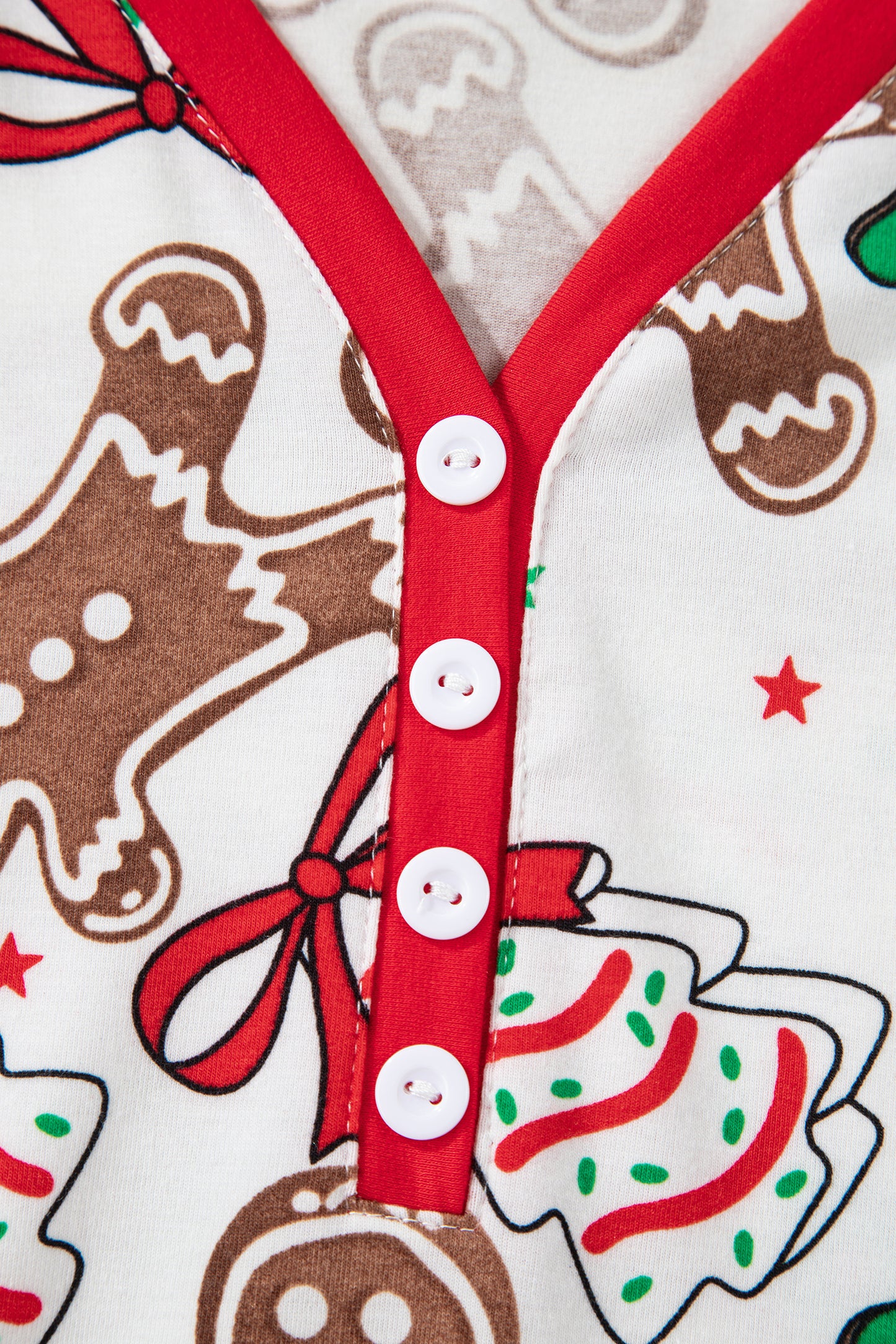 2pcs White Christmas Pattern Button V Neck Pullover Drawstring Pants Lounge Set