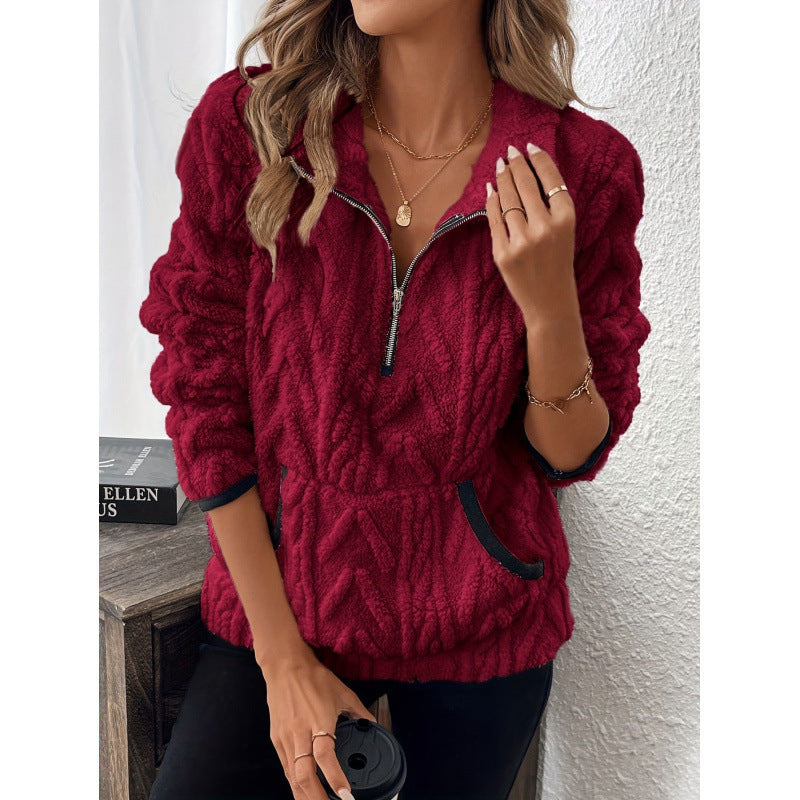 Women's Half-open Collar Plush Sweater