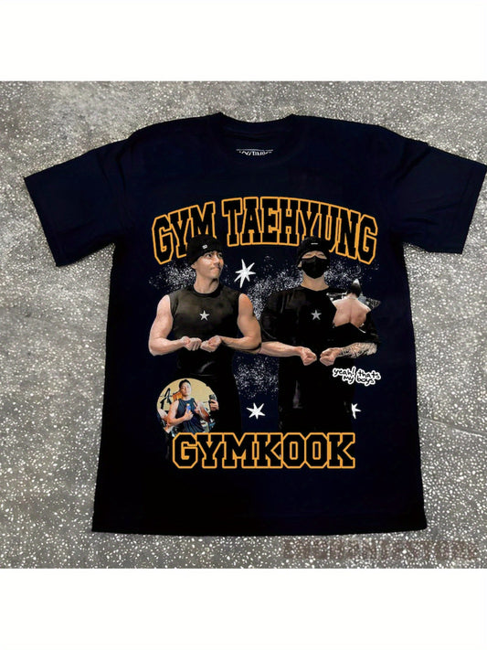 Jungkook & Taehyung Graphic Print Retro Gym T-Shirt
