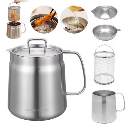 2L Stainless Steel Frying Basket with Fine Mesh Filter