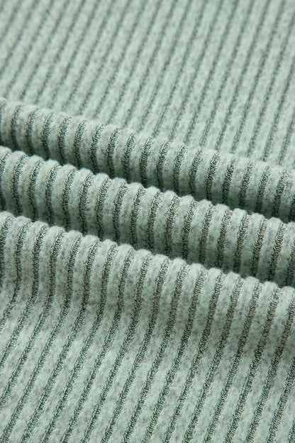 2pcs Grass Green Ribbed Notched Neck Knit Long Sleeve Leggings Lounge Set