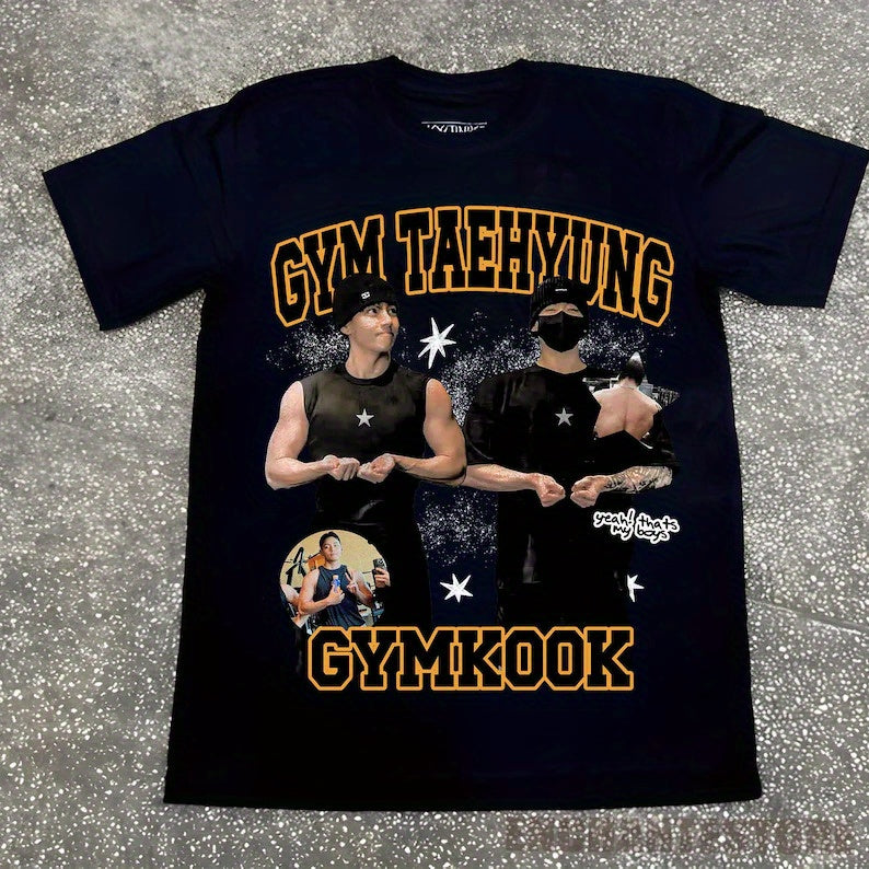Jungkook & Taehyung Graphic Print Retro Gym T-Shirt