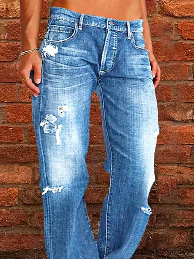 Women's Loose Wide Ripped Leisure Jeans
