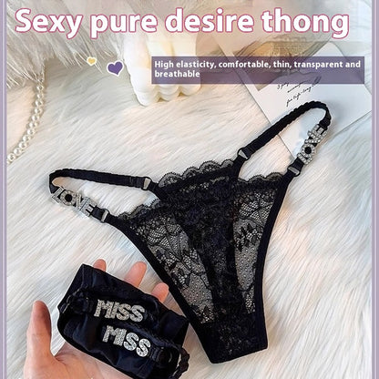LOVE Rhinestone Letters T-back Lace Underwear
