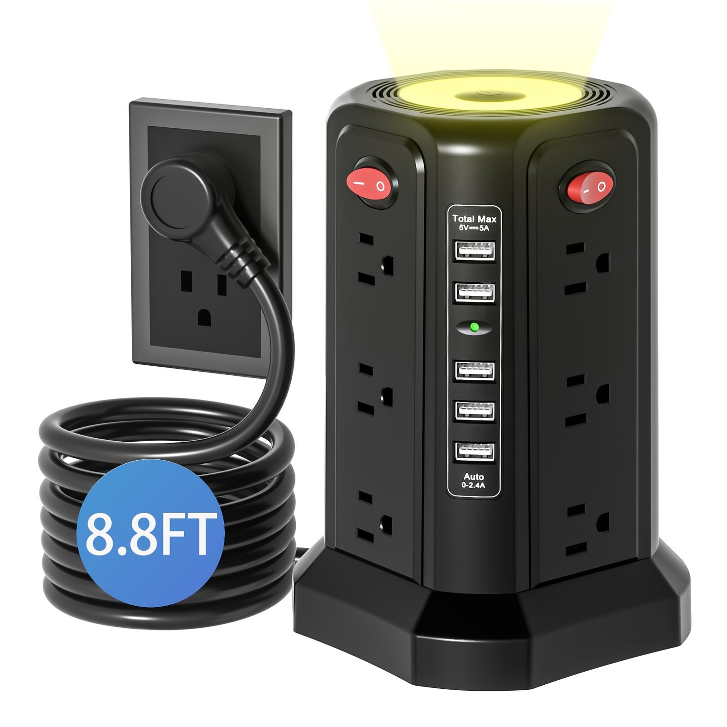 LEVEL 4 Upgraded 16 AC Outlets Power Strip Tower with USB/USB C Port
