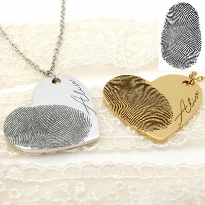 Personalized Engraved Fingerprint Custom Heart Necklace