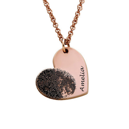 Personalized Engraved Fingerprint Custom Heart Necklace