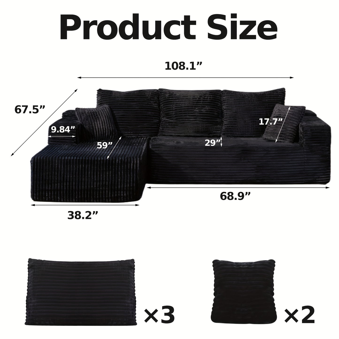 Oversized L Shaped Couch With Chaise  No Assembly Required