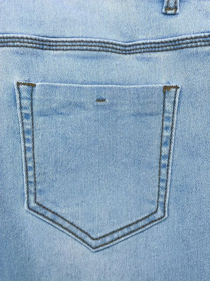 High Waisted Button Slim Fit Ripped Jeans