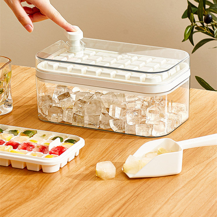 One-button Press Ice Cube Maker With Storage Box and Lid