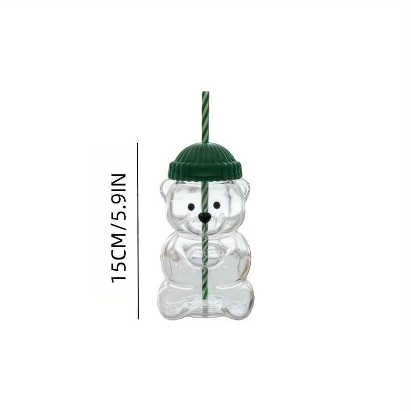 20 oz Cute Bear Glass Cup with Straw