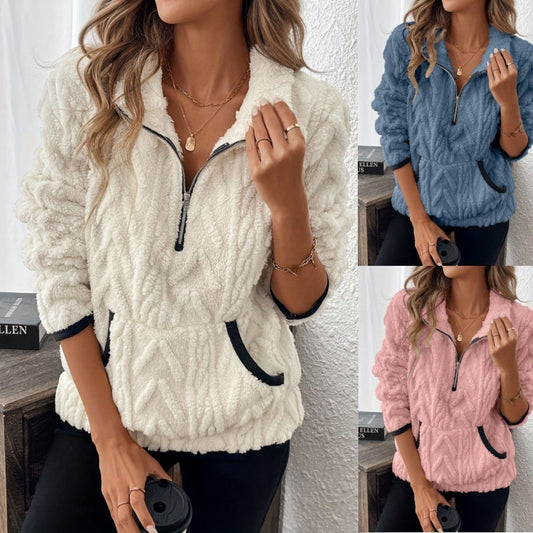 Women's Half-open Collar Plush Sweater