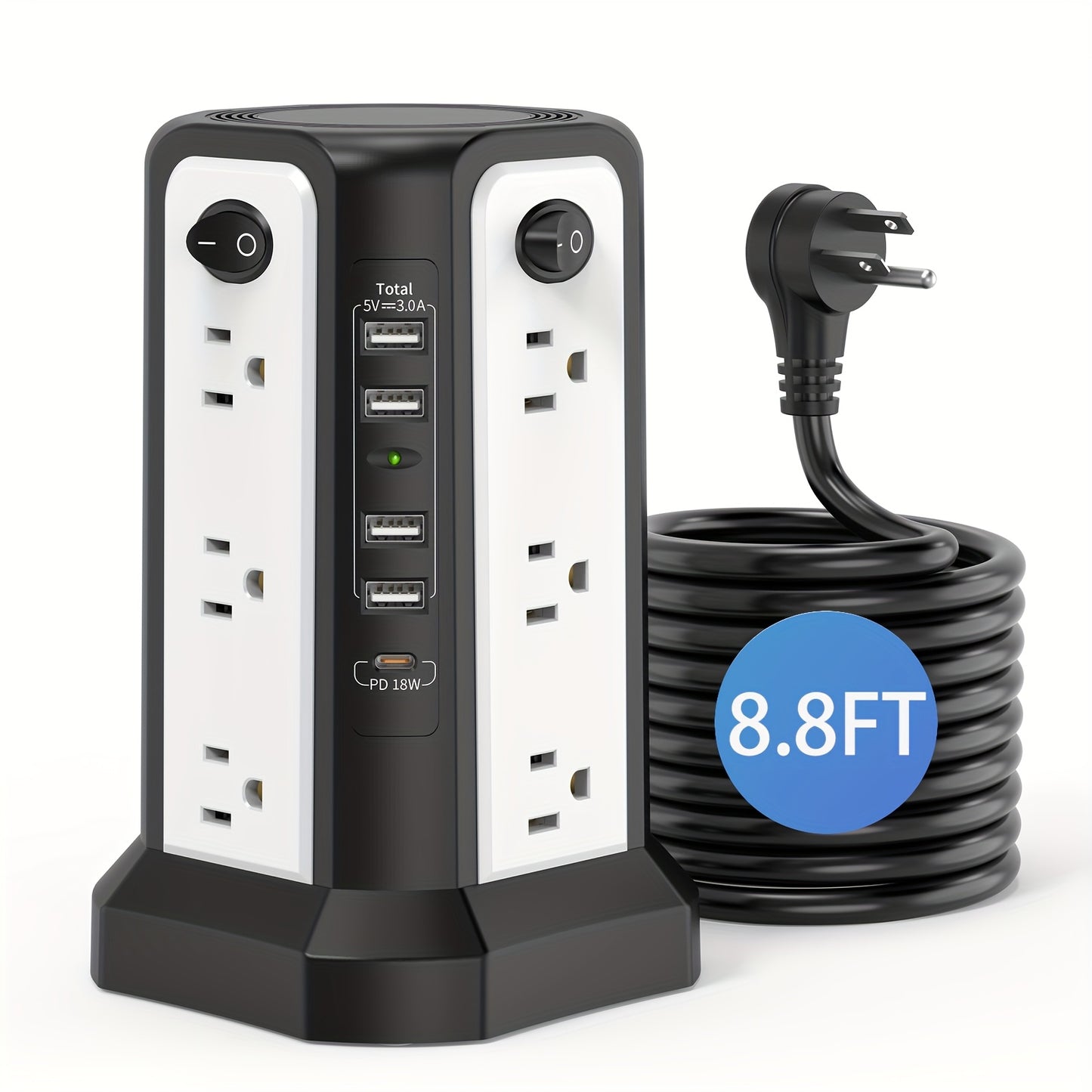 LEVEL 4 Upgraded 16 AC Outlets Power Strip Tower with USB/USB C Port