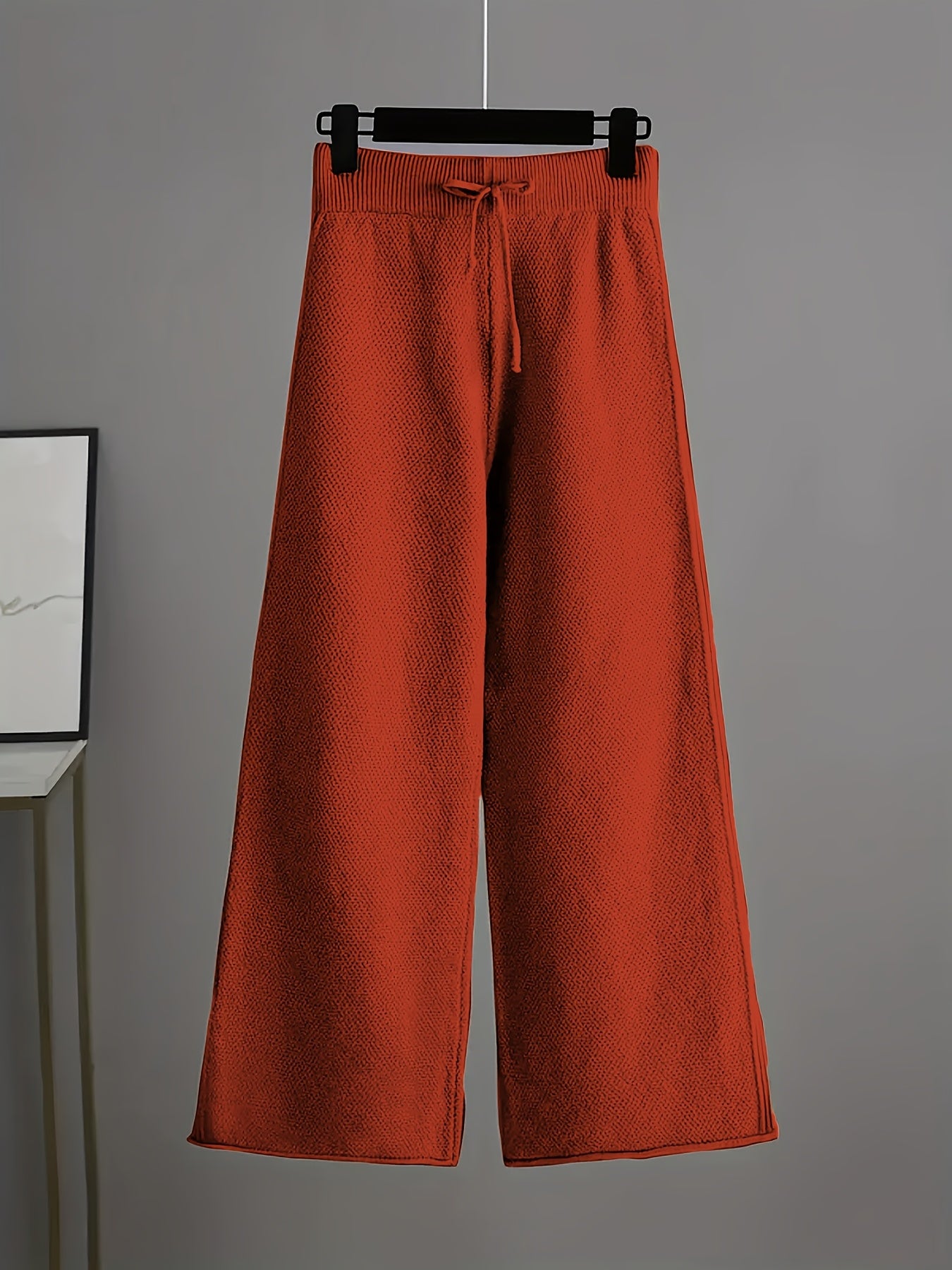 2pcs Women's Soft Casual Elegant Round Neck Sweater & Wide-Leg Pants Set