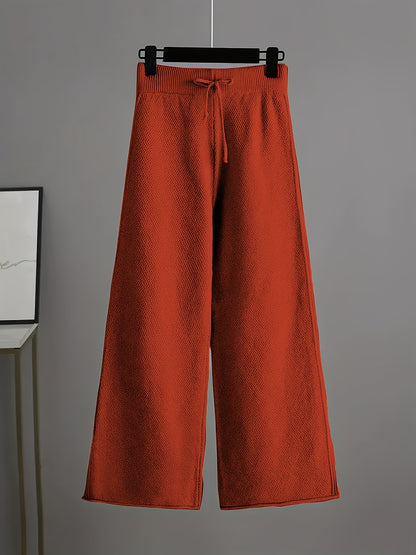 2pcs Women's Soft Casual Elegant Round Neck Sweater & Wide-Leg Pants Set