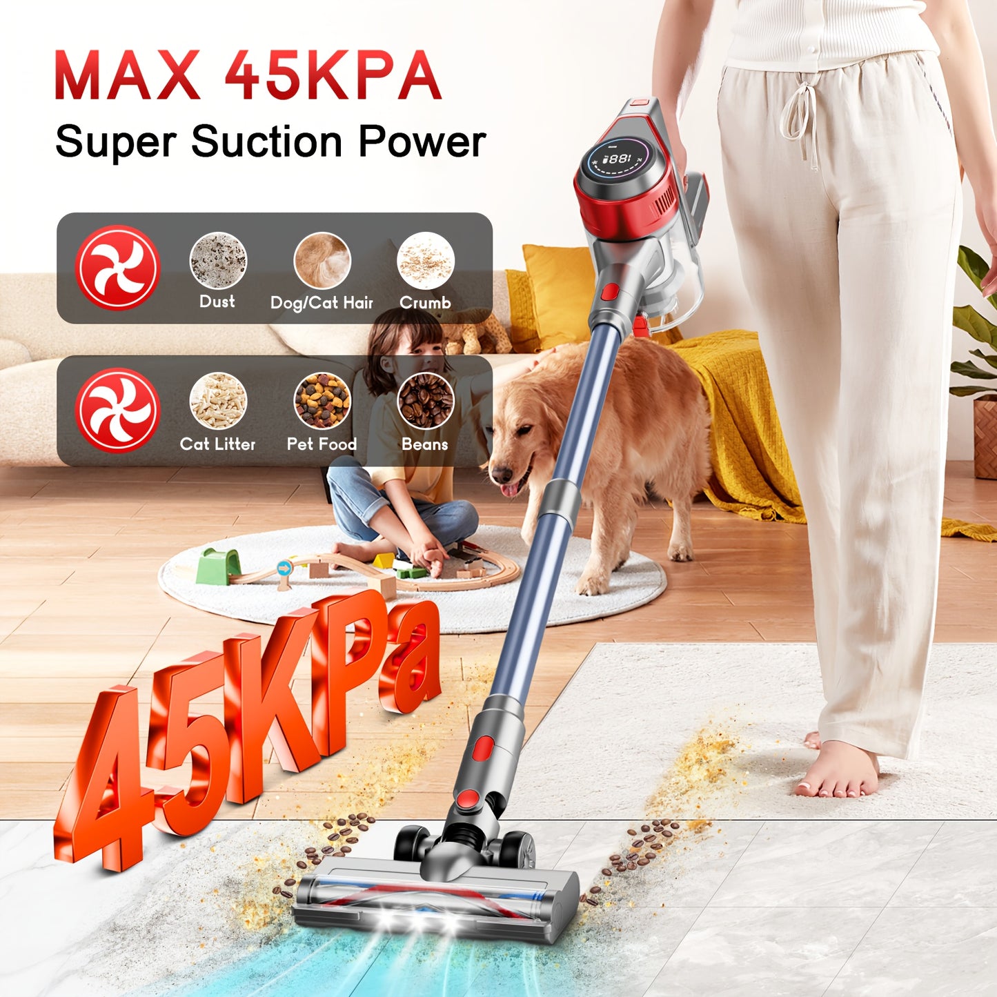 35-45kPa Powerful Cordless Vacuum Stick Vacuum Cleaner