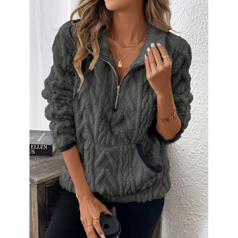 Women's Half-open Collar Plush Sweater
