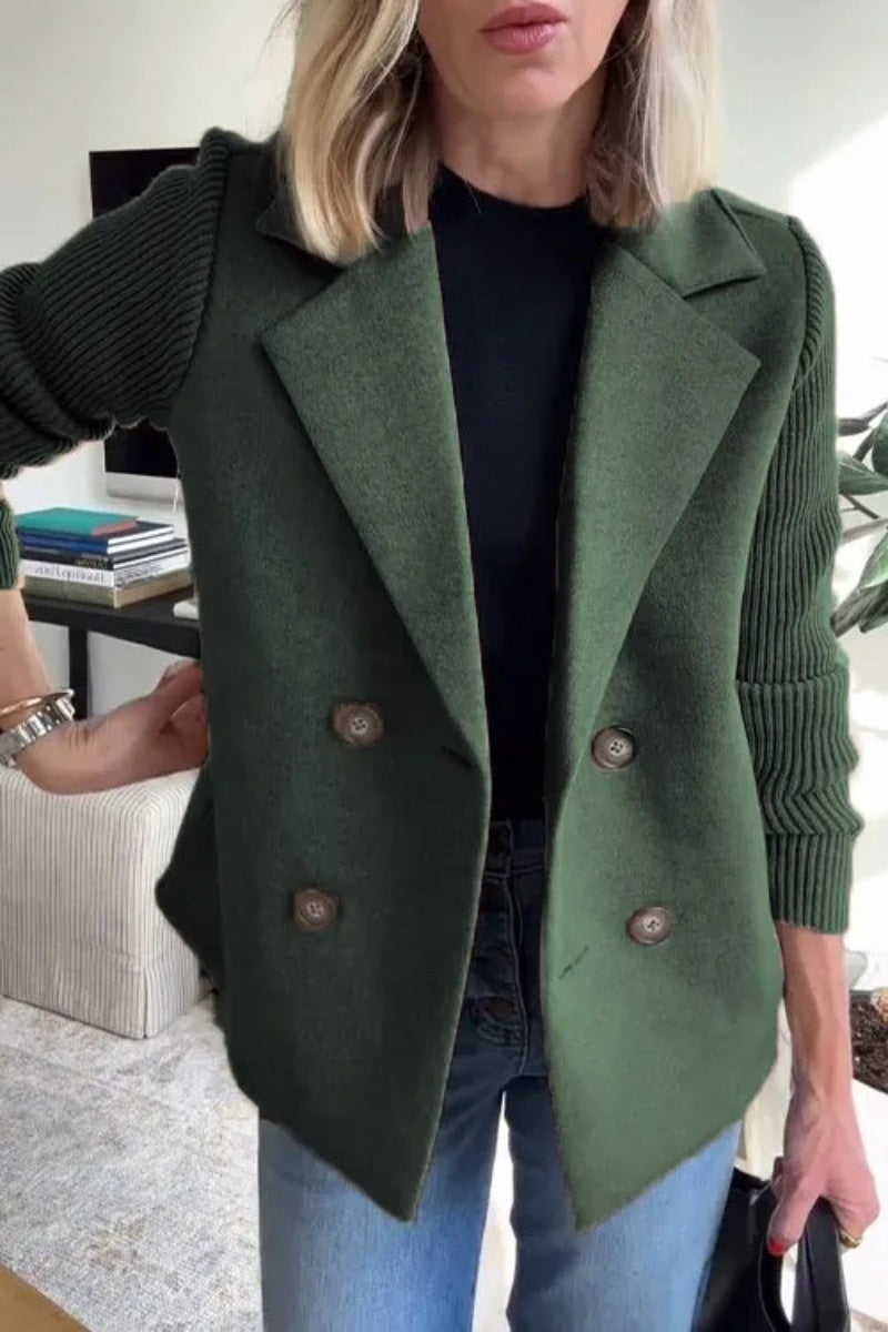 Women's Double Breasted Knitted Sleeves Lapel Jacket