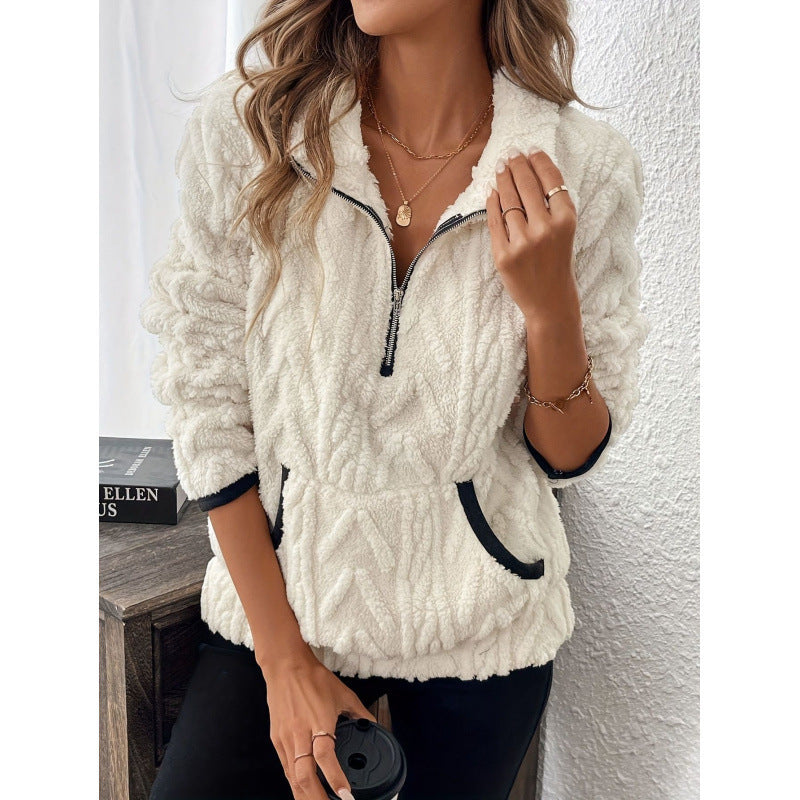 Women's Half-open Collar Plush Sweater