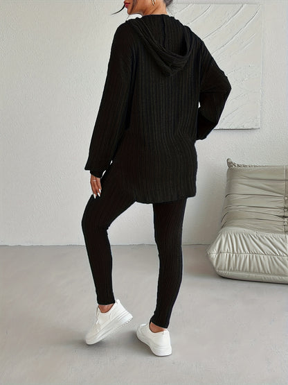Elegant And Fashionable Lake Blue Women's Hooded Top And Long Pants Set