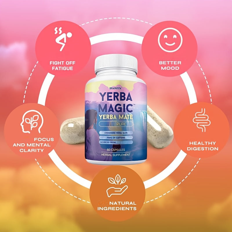60 Capsules (1 Month Supply) - Natural Yerba Mate Energy Booster with B Vitamins,