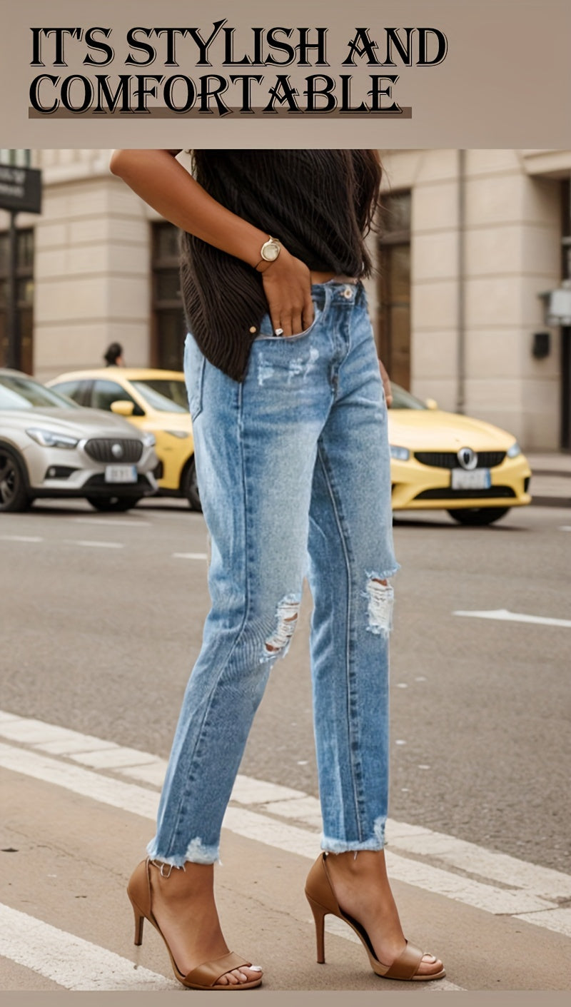 Comfortable Ripped Distressed Stretchy Boyfriend Jeans for Women