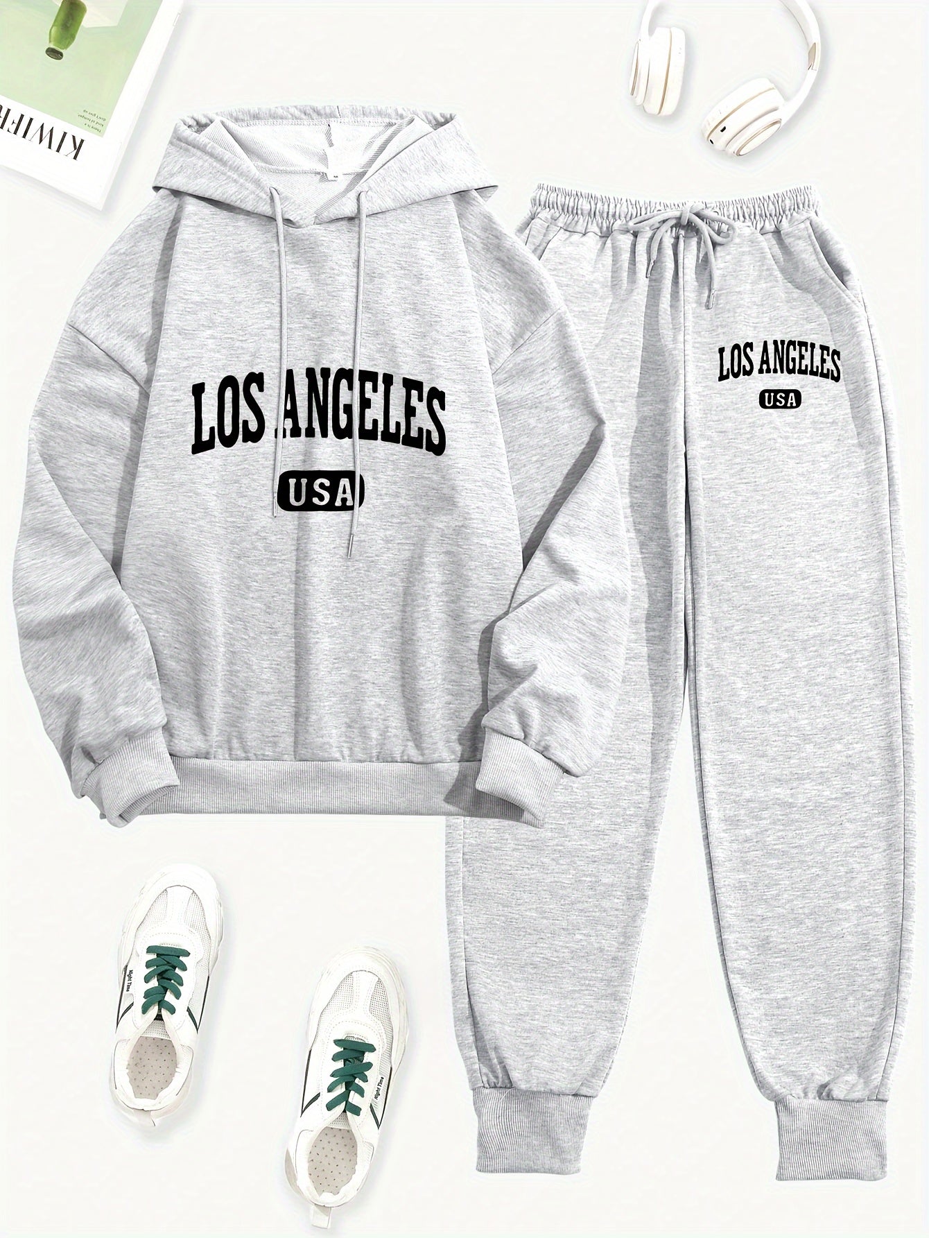 Women's 2pcs Los Angeles USA Printed Hoodie and Sweatpants Set