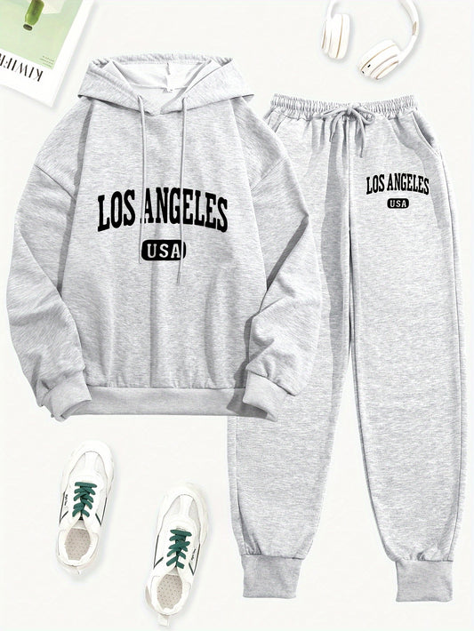 Women's 2pcs Los Angeles USA Printed Hoodie and Sweatpants Set