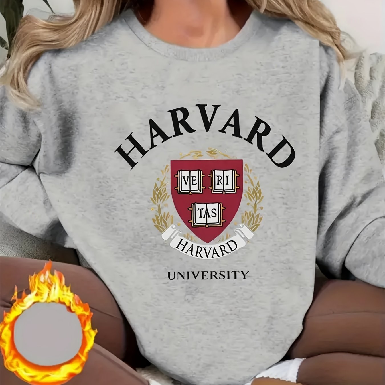 Women's University Logo Printed Hoodie - Soft Round Neck Pullover Sweatshirt with Harvard-Inspired Collegiate Design, Machine Washable All-Season Casual Wear, Comfortable Long Sleeve Sweater Spirit & Everyday Outfits