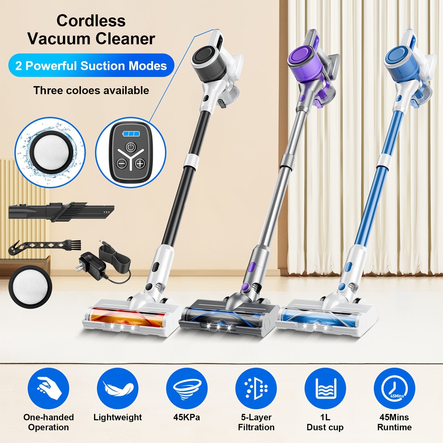 35-45kPa Powerful Cordless Vacuum Stick Vacuum Cleaner