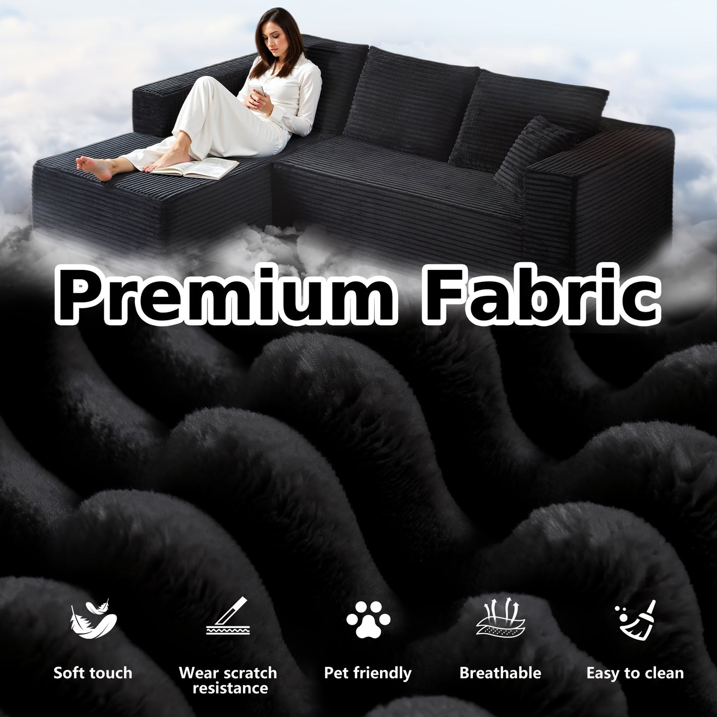 Oversized L Shaped Couch With Chaise  No Assembly Required