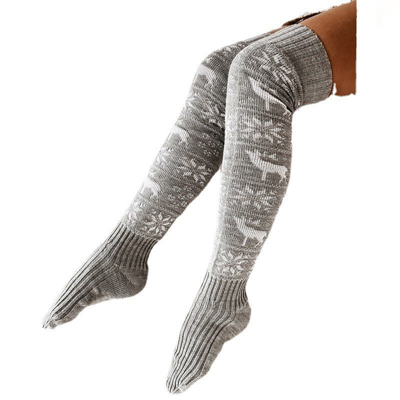 Women's Warm Knitted Elk Snowflake Long Socks