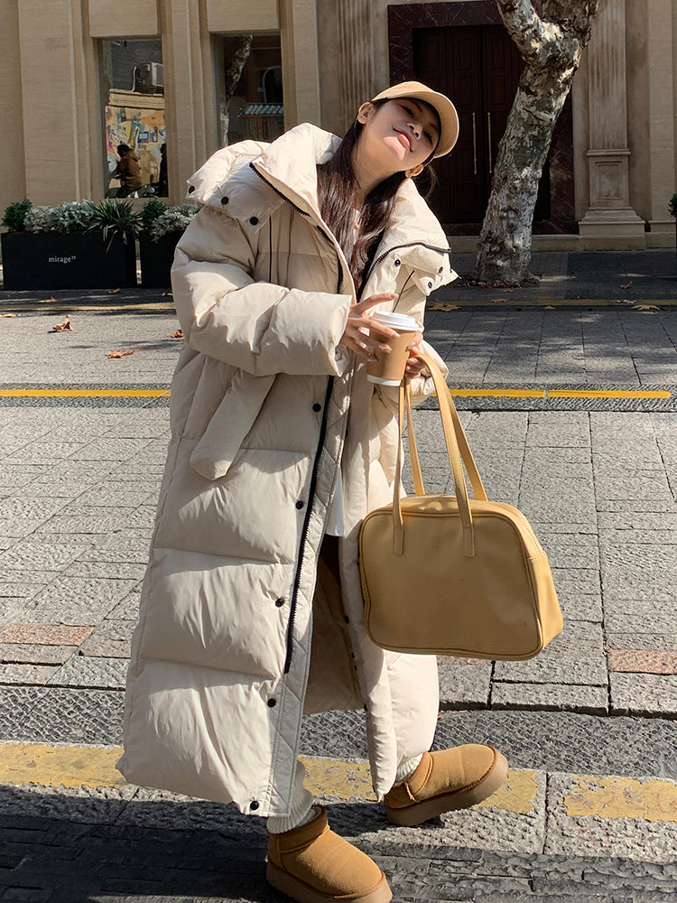 Korean-Style Mid-length Over-the-knee Down Cotton-padded Coat