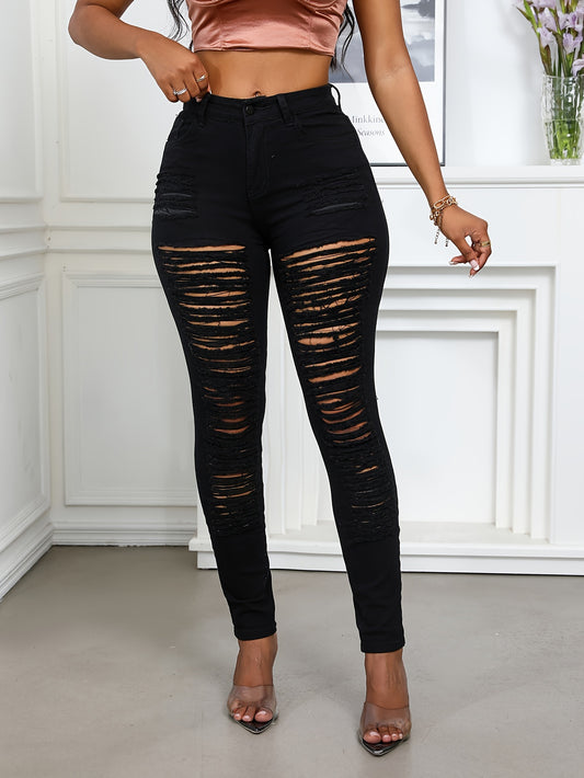 Women's Ripped Black And White Stretch Jeans
