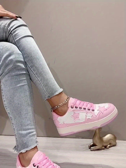 Women's Pink Star-Patterned High-Top Sneakers