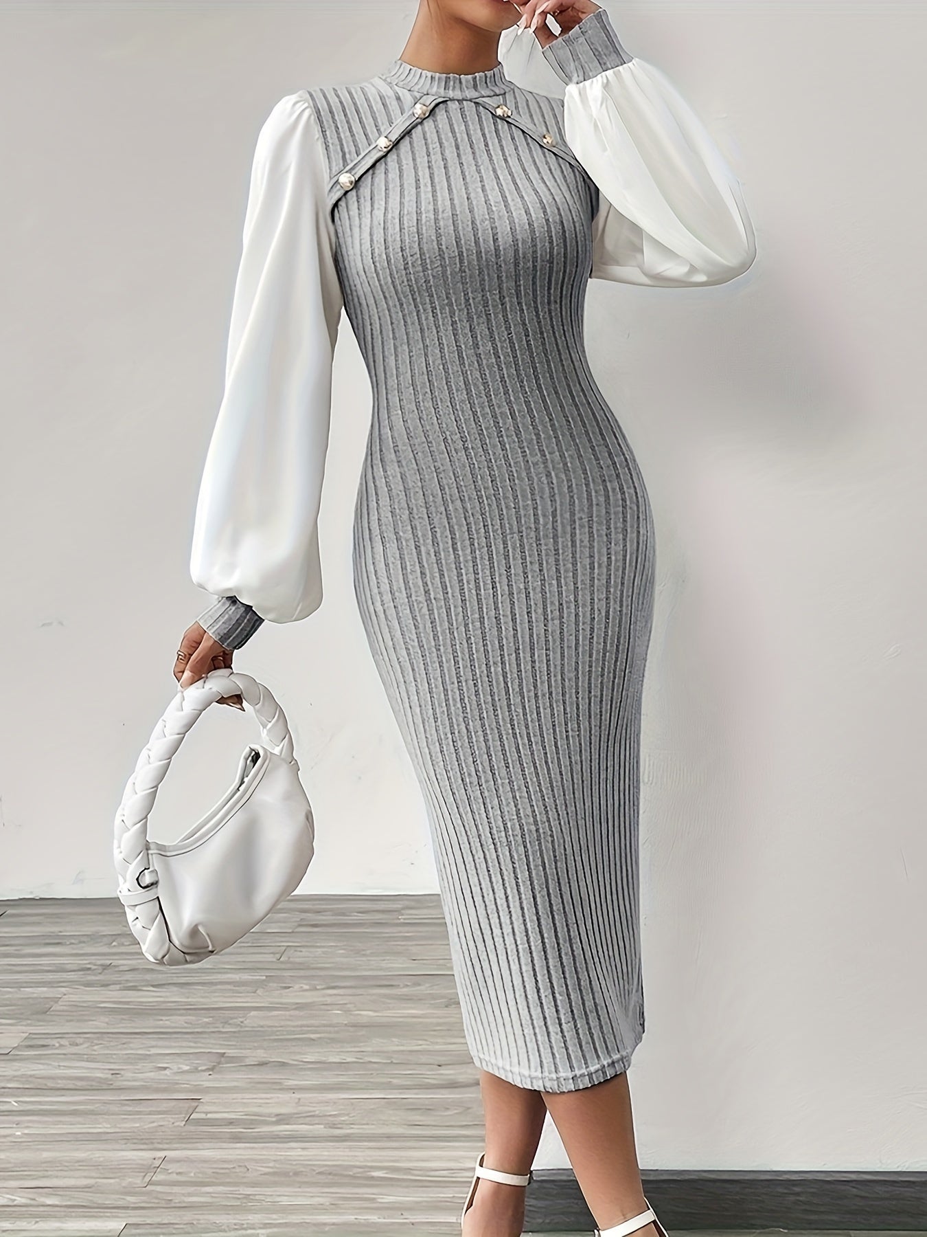 Women's Elegant Half-Turtleneck Long Sleeve Dress