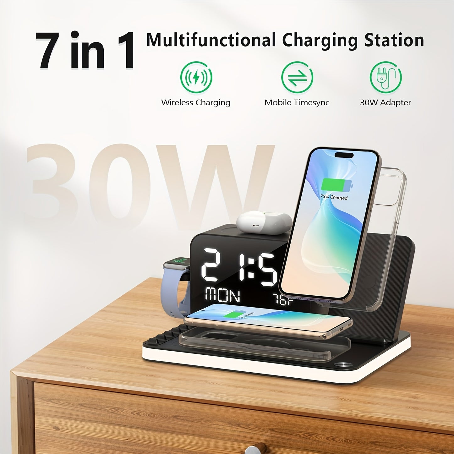 7 in 1 Dual Phone Wireless Charging Station with Night Light