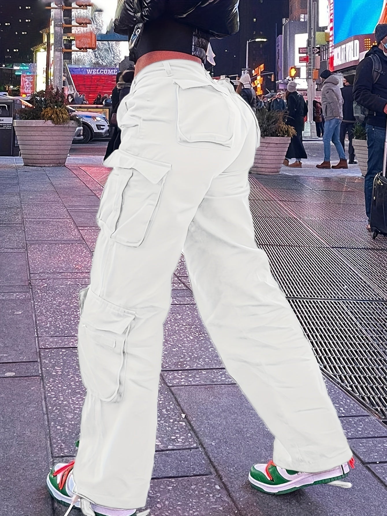 Plain Side Flap Pocket Cargo Jeans