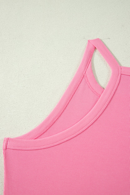 2 pcs Sachet Pink Slim Tank Top and Elastic High Waist Shorts Outfit