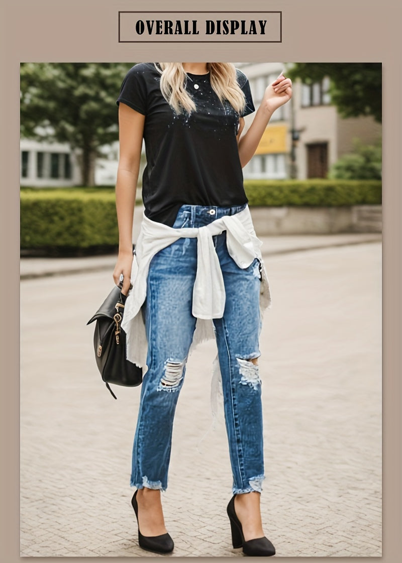 Comfortable Ripped Distressed Stretchy Boyfriend Jeans for Women