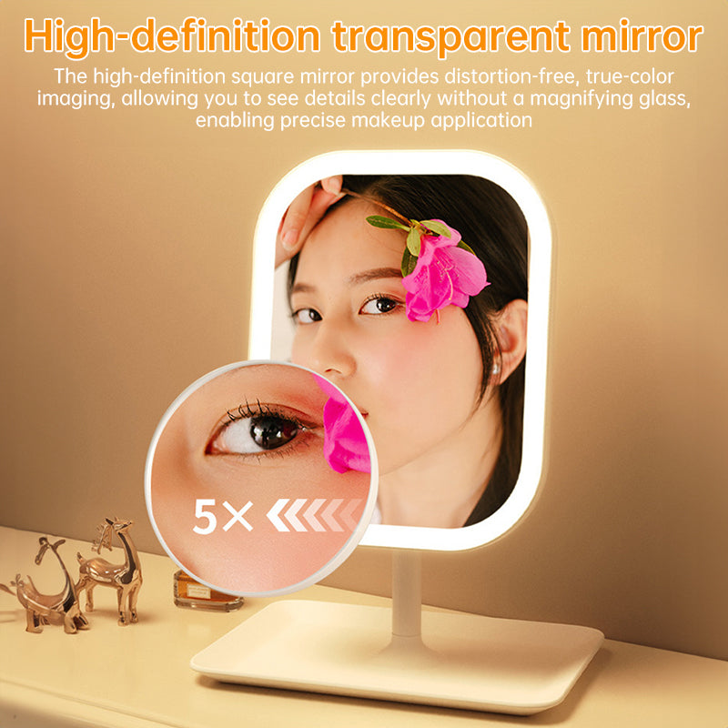 Large Square Rotating LED Makeup Mirror with Adjustable Lighting