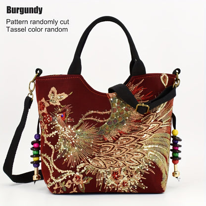 Fashion Satchel Retro Style Embroidered Satchel Bag with Removable Strap