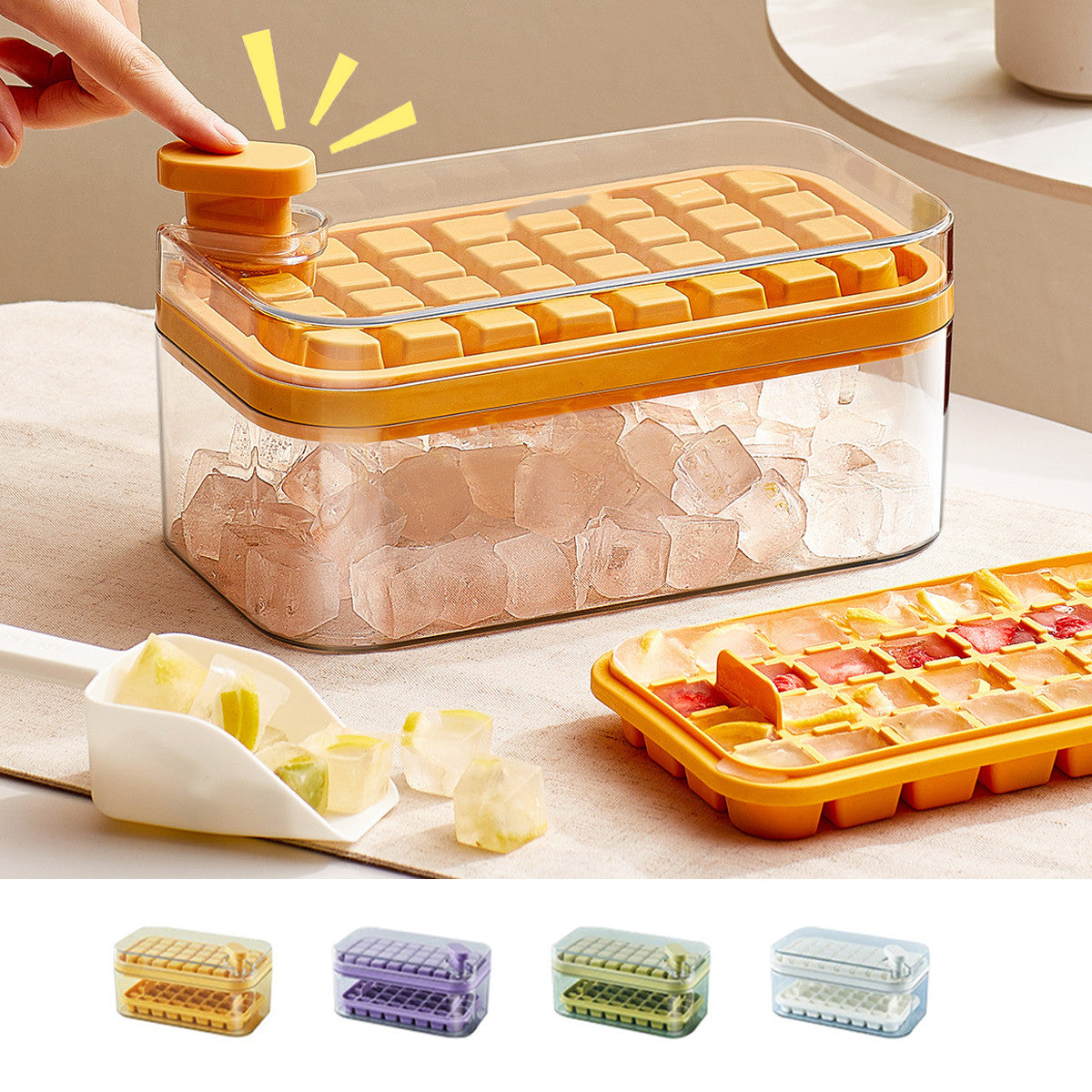One-button Press Ice Cube Maker With Storage Box and Lid