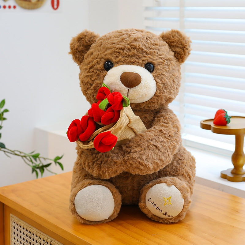 Cute Rose Flower Stuffed Bear