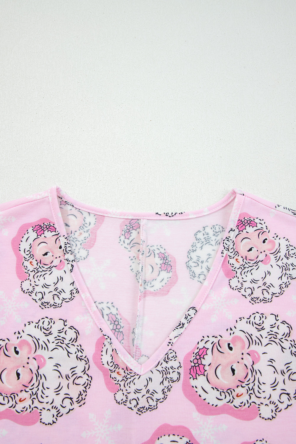 2pcs Pink Santa Claus Print V Neck Tee Drawstring Pants Lounge Set