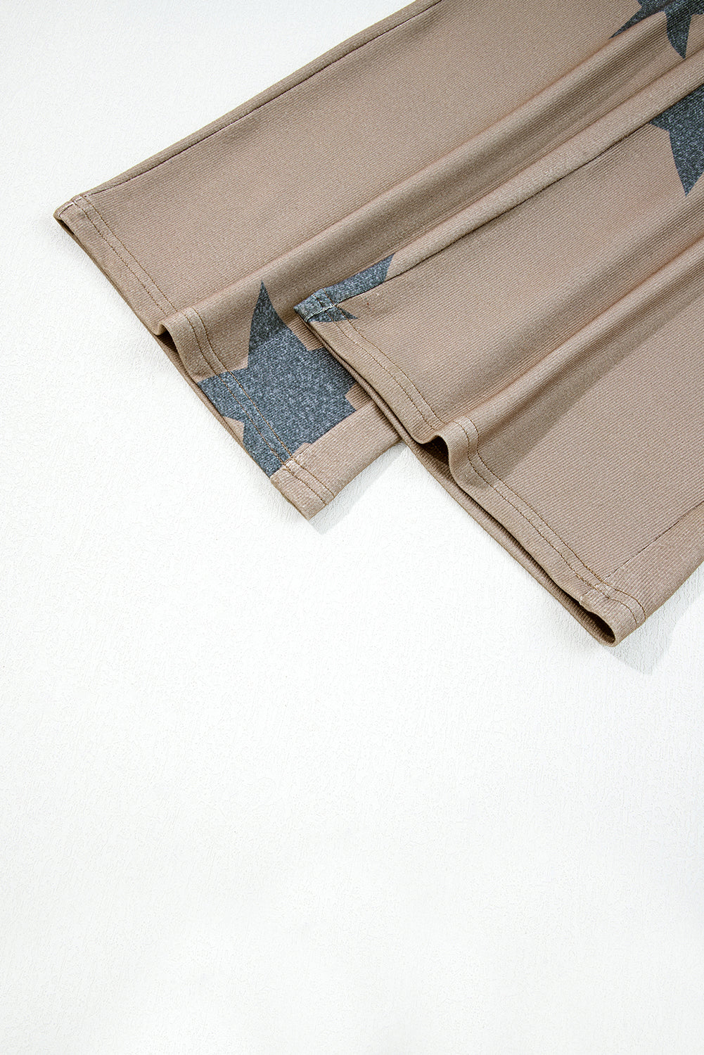 2pcs Khaki Retro Star Print Loose Long Sleeve Drawstring Wide Leg Lounge Set