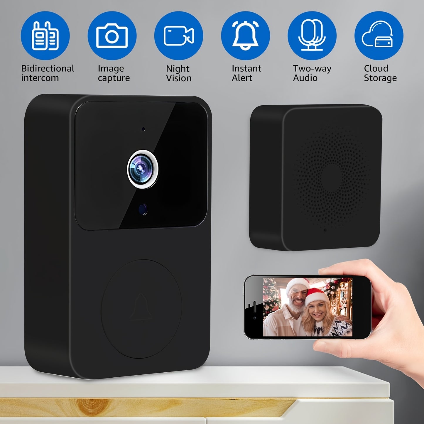 65° HD Wireless Video Doorbell Camera with Two-Way Talk, Night Vision