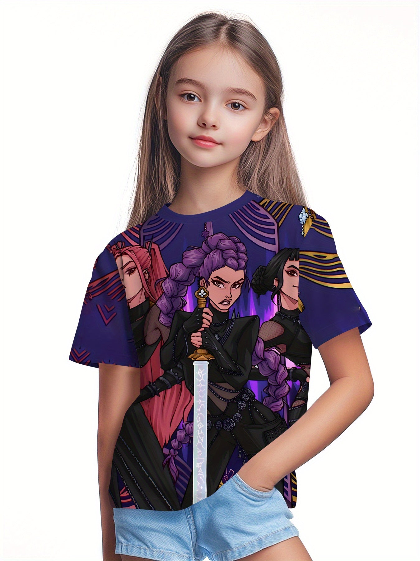Girls' Anime Warrior 3D Digital Print T-Shirt -