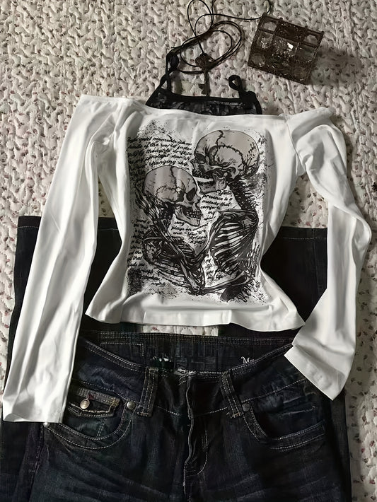 Y2K Style Women'S Skull Print Camisole Top with Adjustable Straps