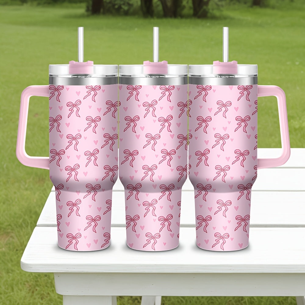 40oz Pink Bow Print Stainless Steel Insulated Tumbler